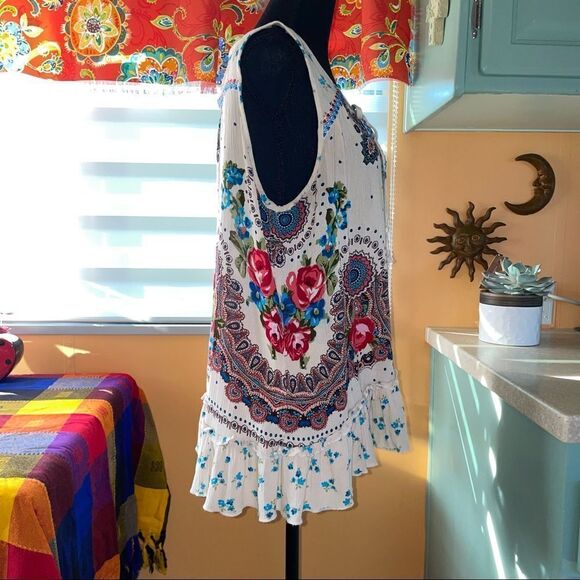 Bila ivory boho V neck tassel top high low hem size Med - Picture 5 of 10